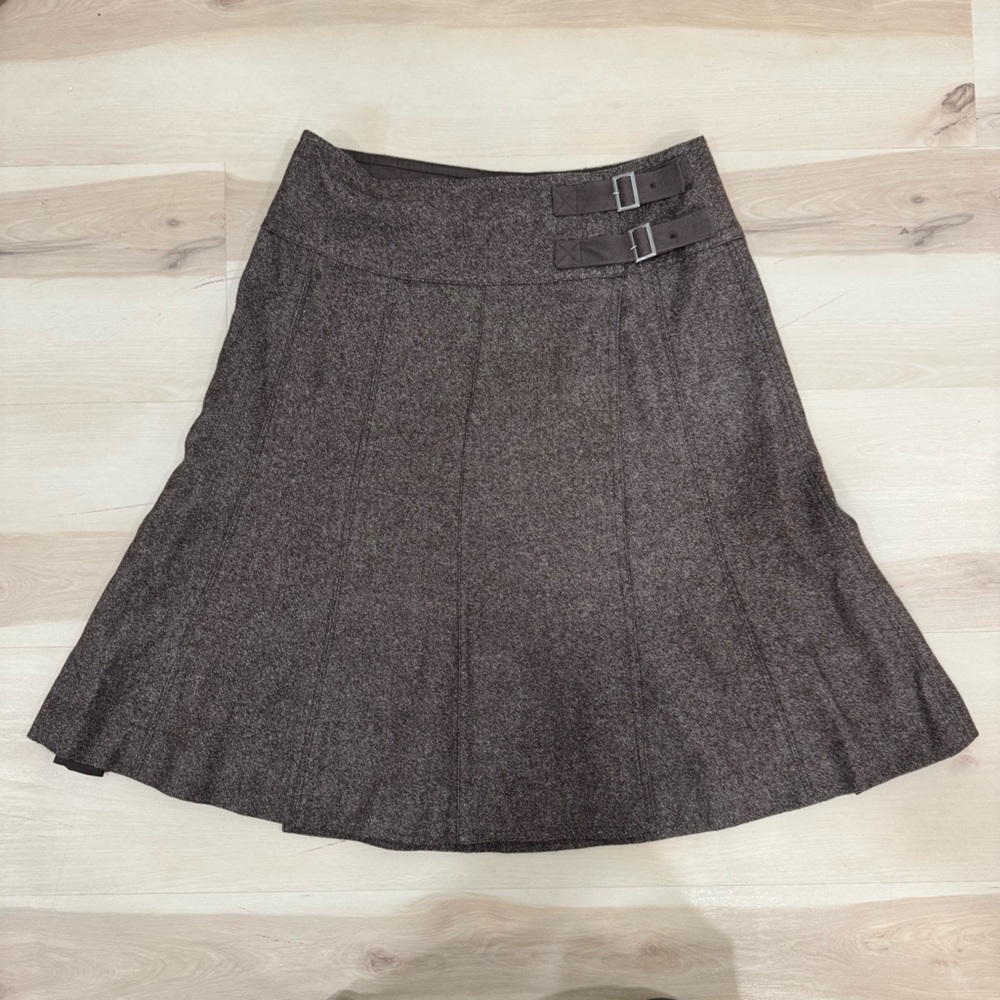Sundance Brown A Line Wrap Skirt Wool Blend Buckle Women's 8 Academia Preppy